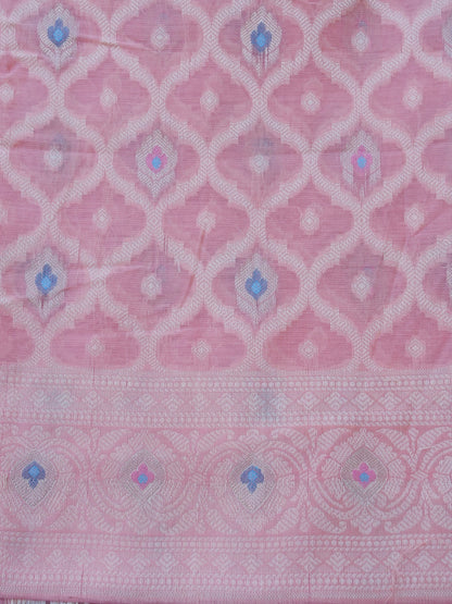 Pink Banarasi Cotton Silk Unstitched Suit Set