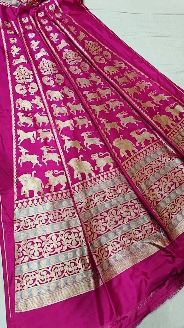 Pink Pure Satin Silk Kadhua Buti Lehenga Panels