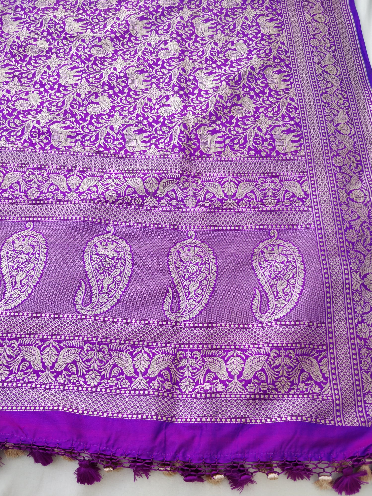 Purple Handwoven Shikargah Pure Kataan Silk Banarasi Dupatta