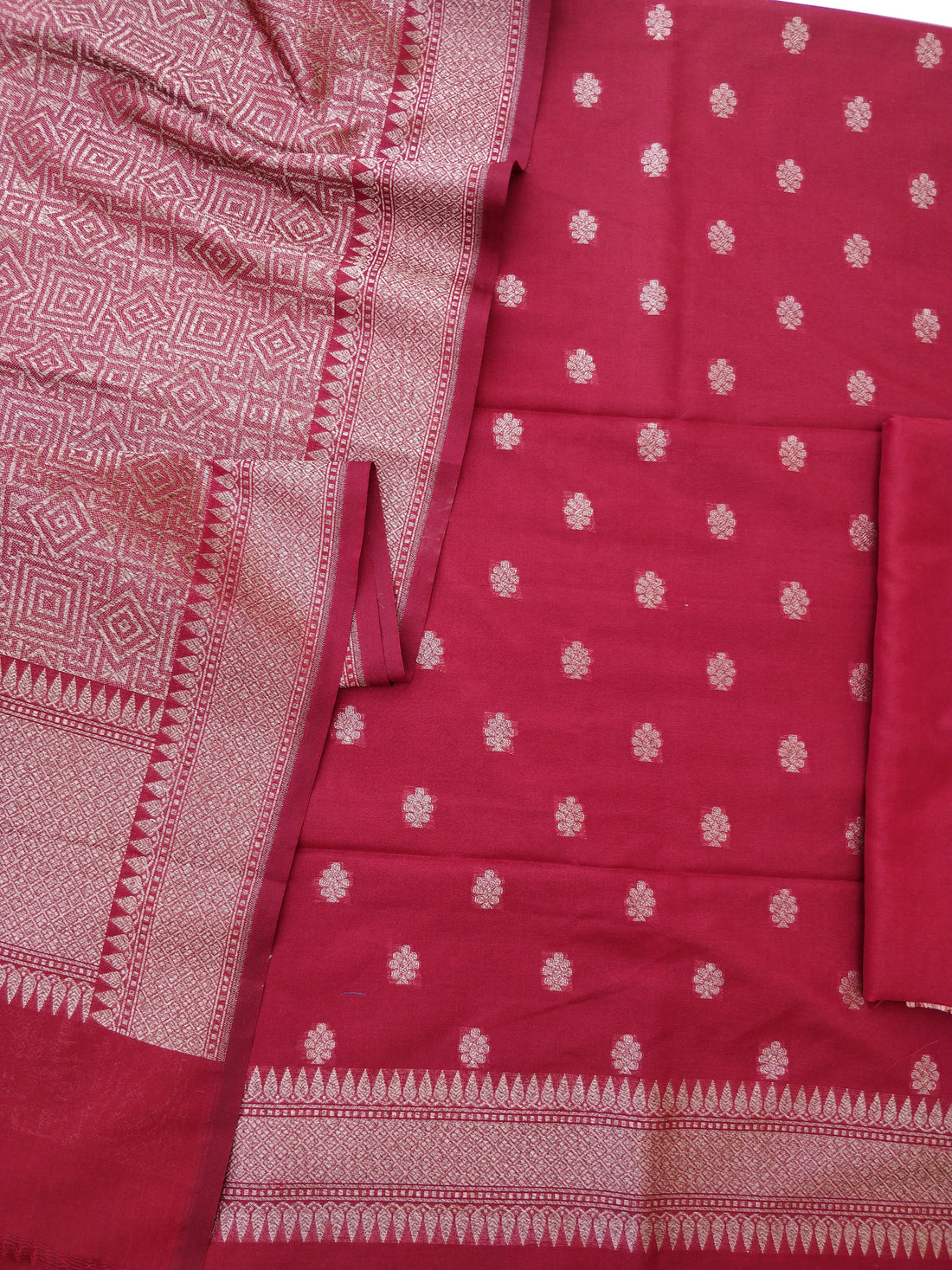Maroon Cotton Silk Banarasi Unstitched Suit Set