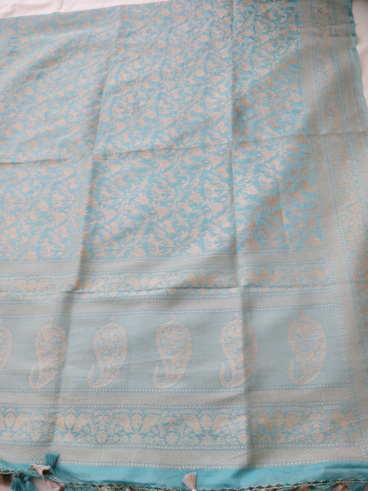 Light Blue Handwoven Shikargah Pure Silk Banarasi Dupatta