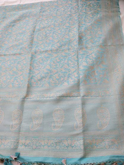 Light Blue Handwoven Shikargah Pure Silk Banarasi Dupatta