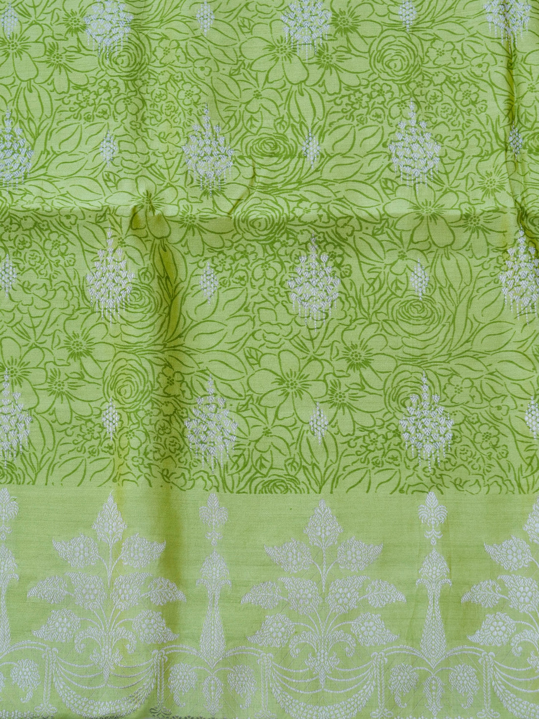 Green Chiniya Silk Printed Unstitched Banarasi Suit Set