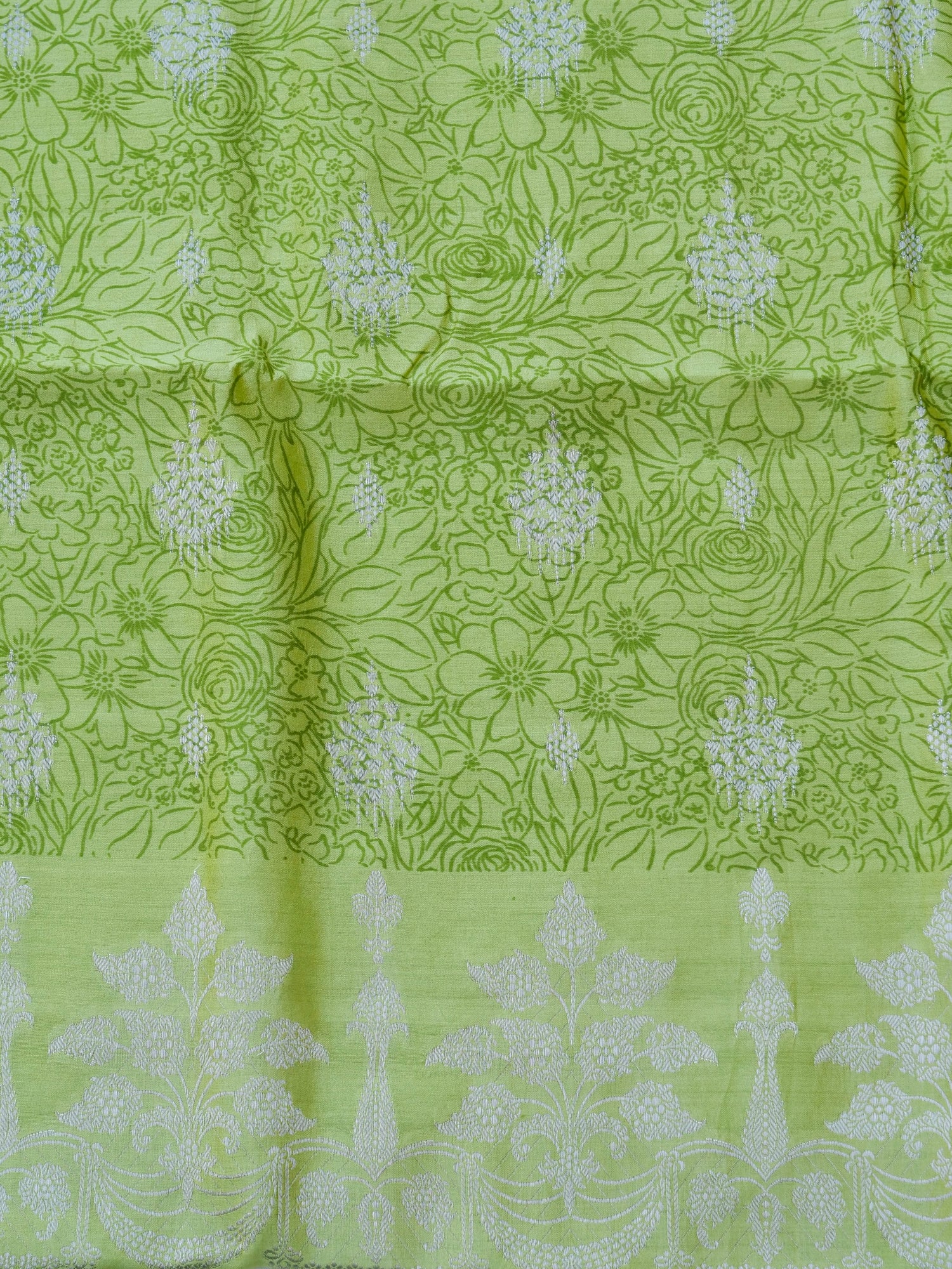 Green Chiniya Silk Printed Unstitched Banarasi Suit Set