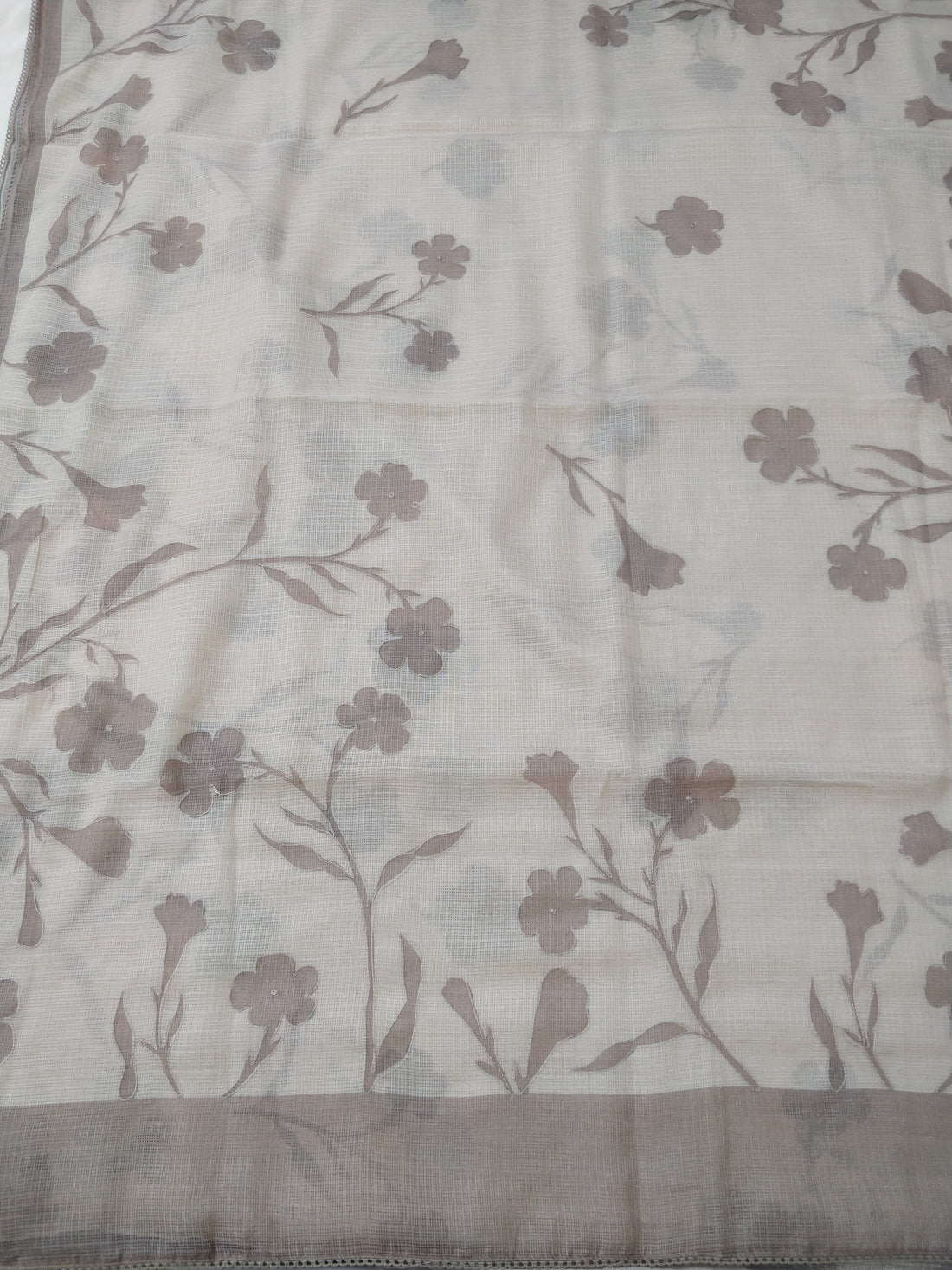 Ivory Kota Silk Digital Print With Embroidery Banarasi Saree