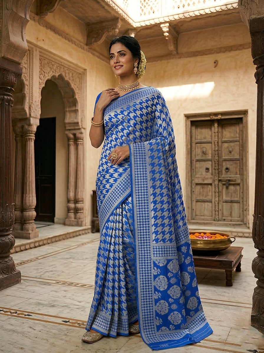 Blue Georgette Silk Banarasi Saree