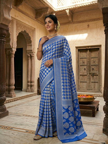 Blue Georgette Silk Banarasi Saree