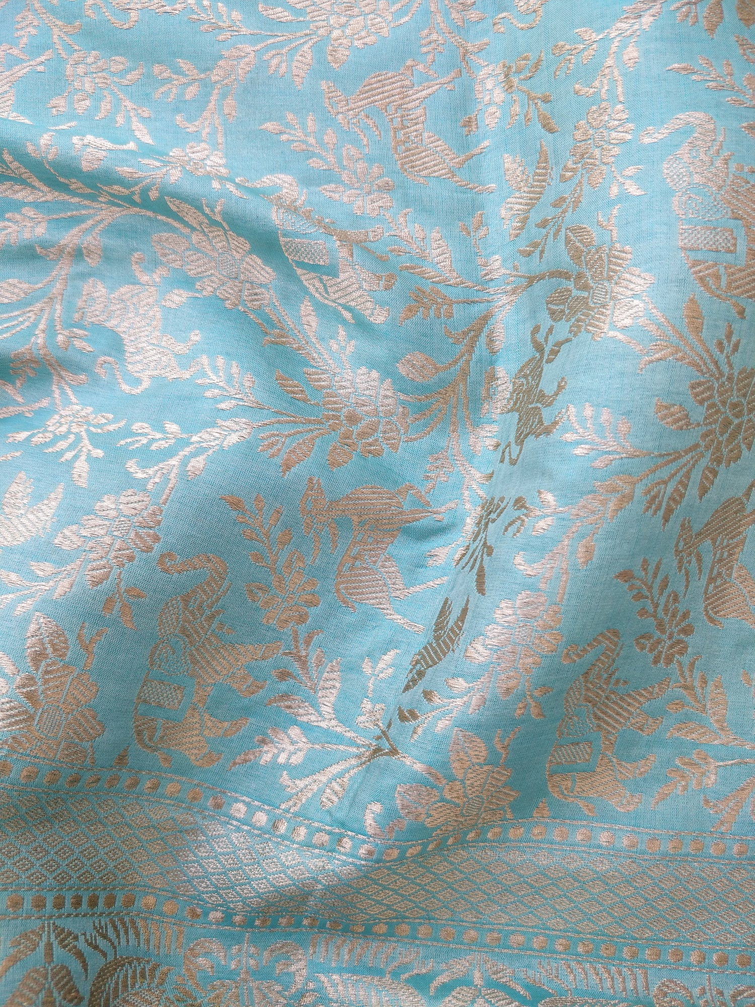 Light Blue Handwoven Shikargah Pure Silk Banarasi Dupatta