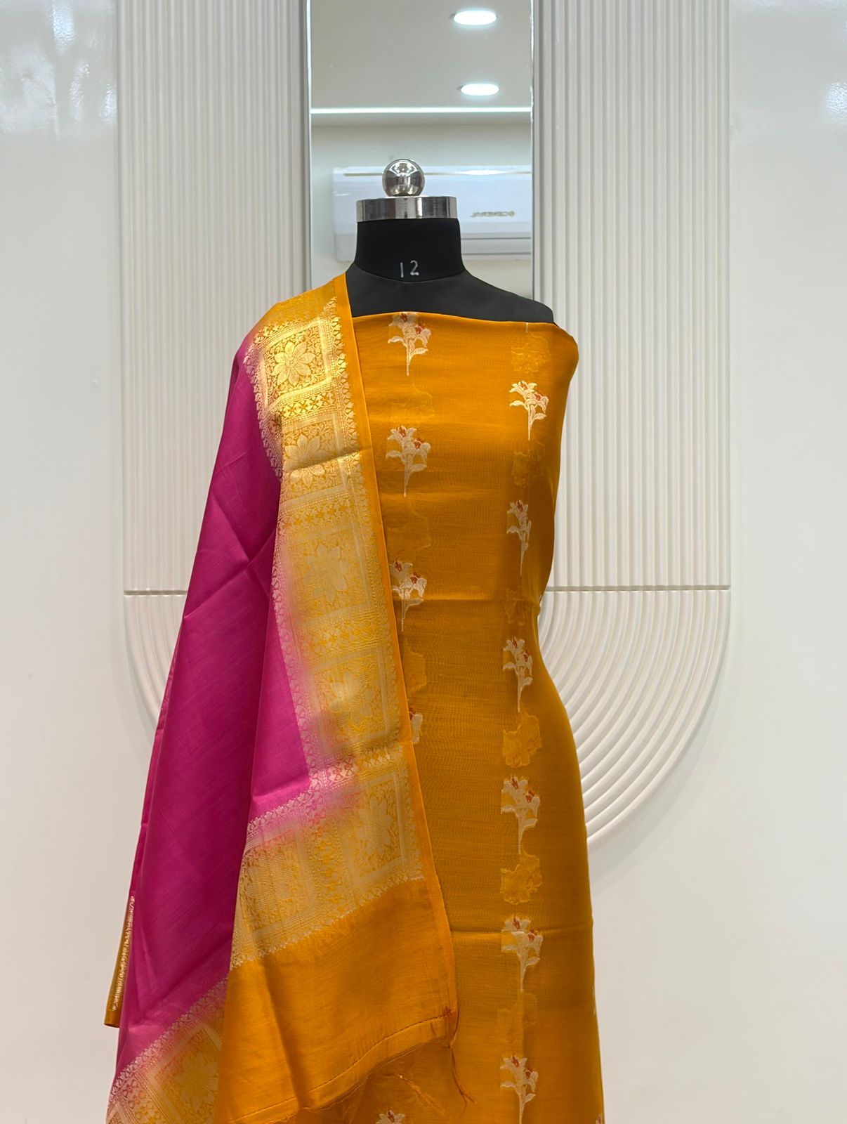 Yellow Pure Chanderi Silk Buti Suit Fabric