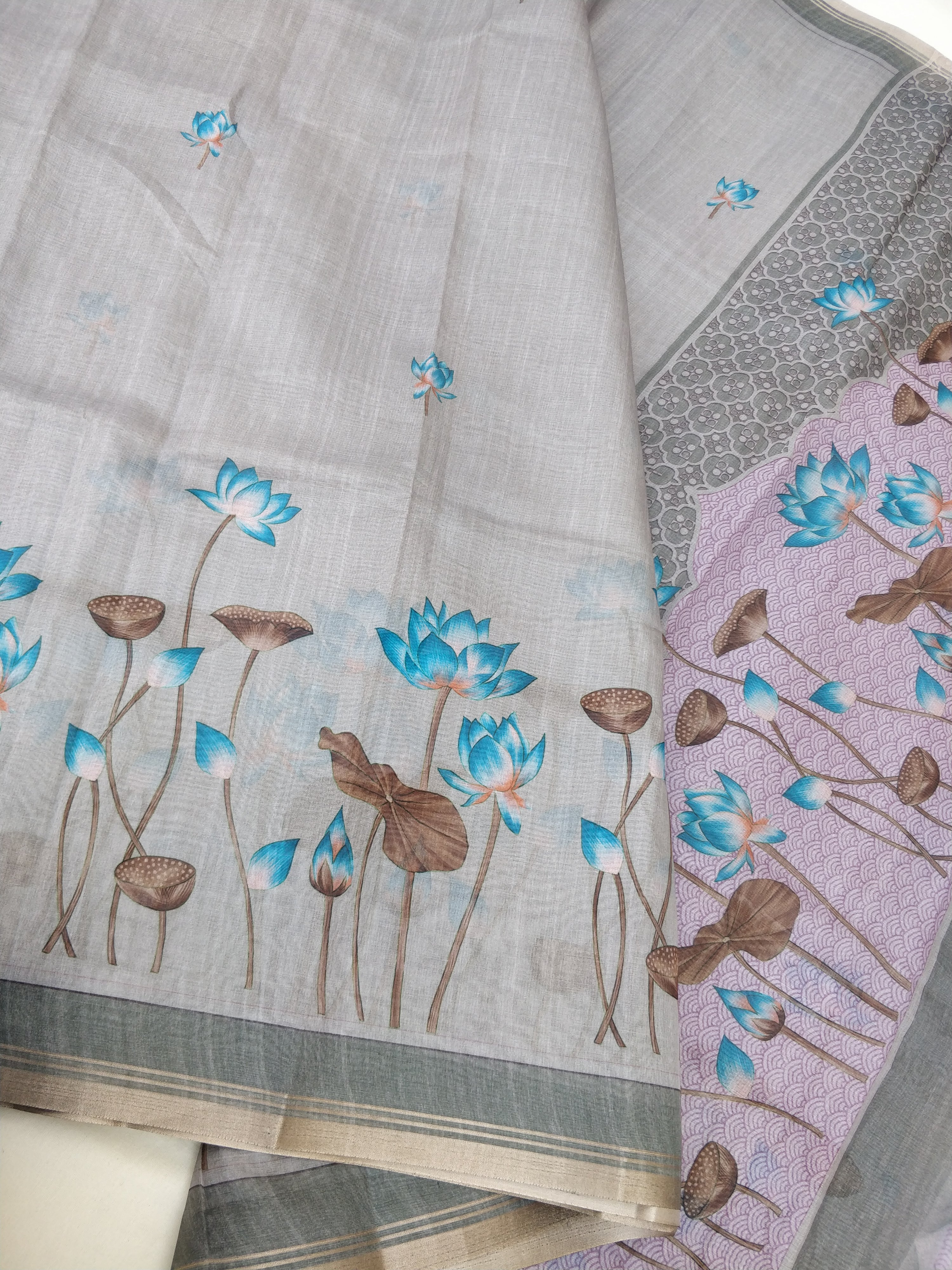 Grey Organza Silk Digital Print Pichawai Saree