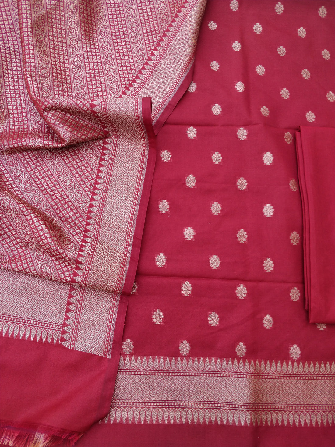 Maroon Cotton Silk Banarasi Unstitched Suit Set