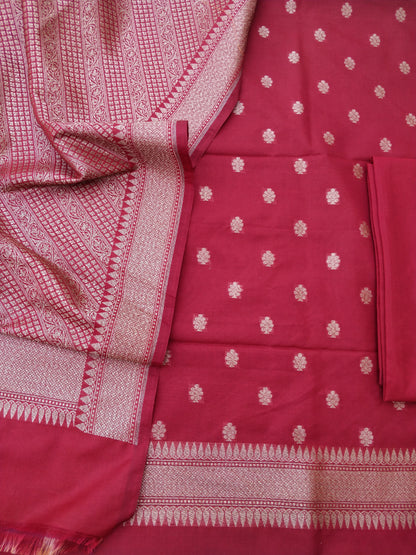 Maroon Cotton Silk Banarasi Unstitched Suit Set