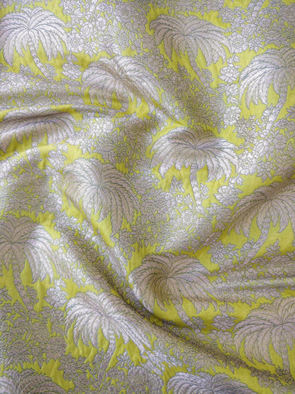 Lemon Yellow Pure Kataan Silk Brocade Jaal Fabric
