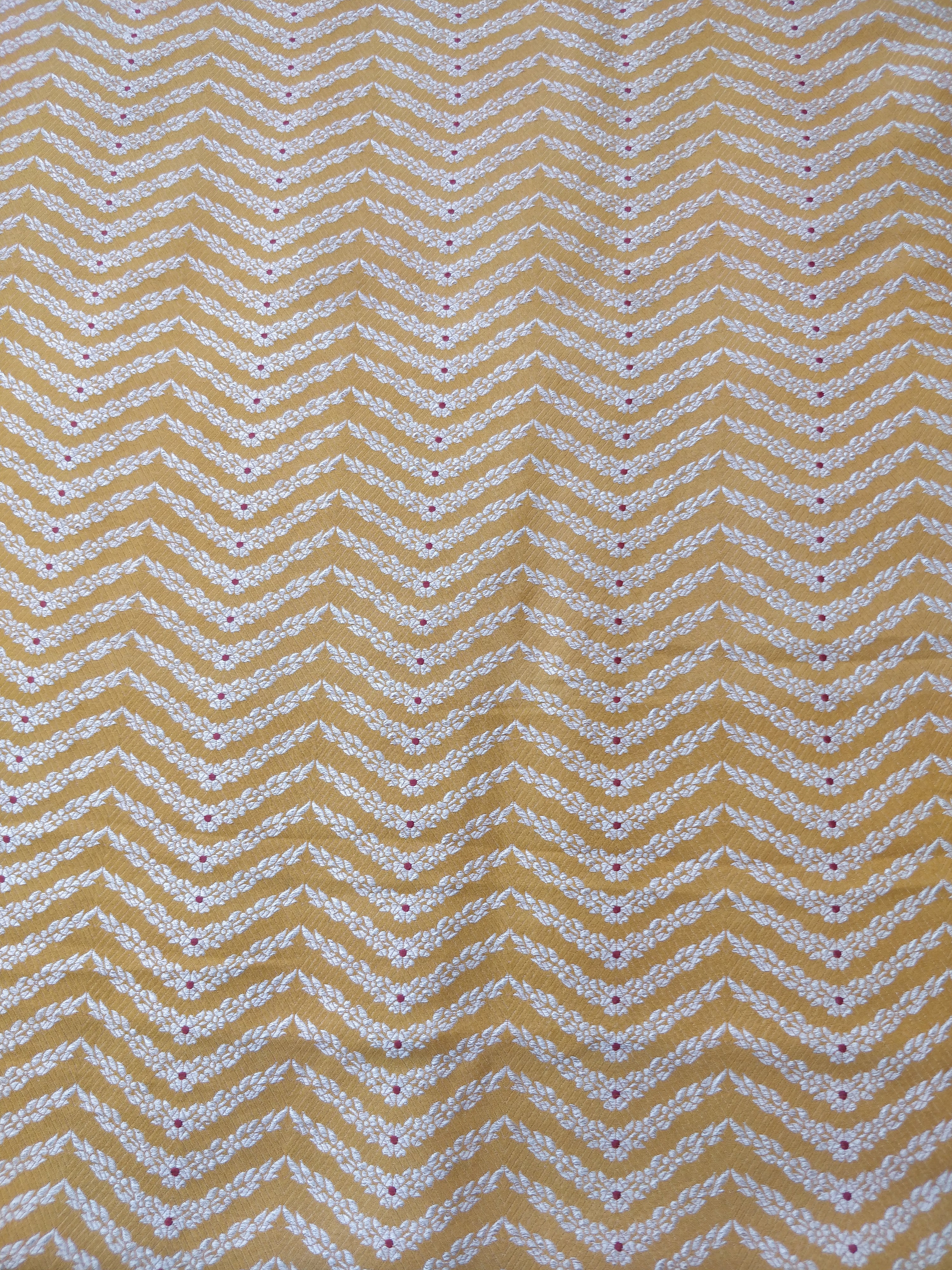 Yellow Handwoven Pure Kataan Silk jaal Fabric