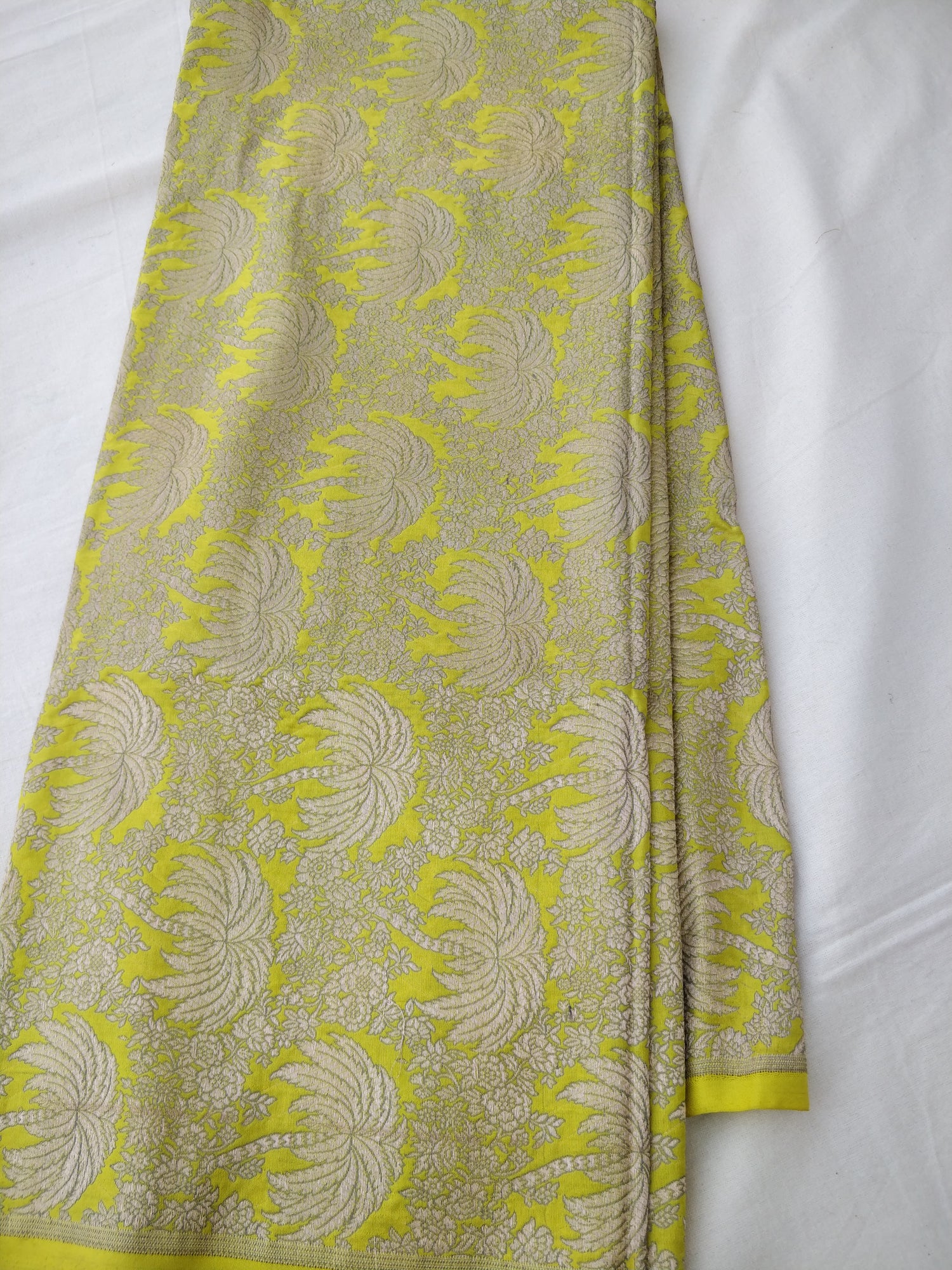 Lemon Yellow Pure Kataan Silk Brocade Jaal Fabric