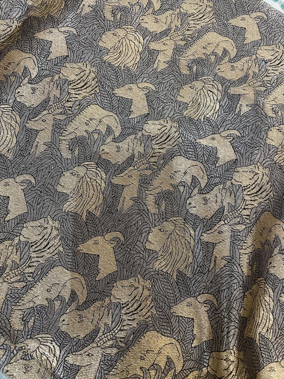 Gray-Gold Handwoven Pure Kataan Silk Brocade Shikaargah Fabric
