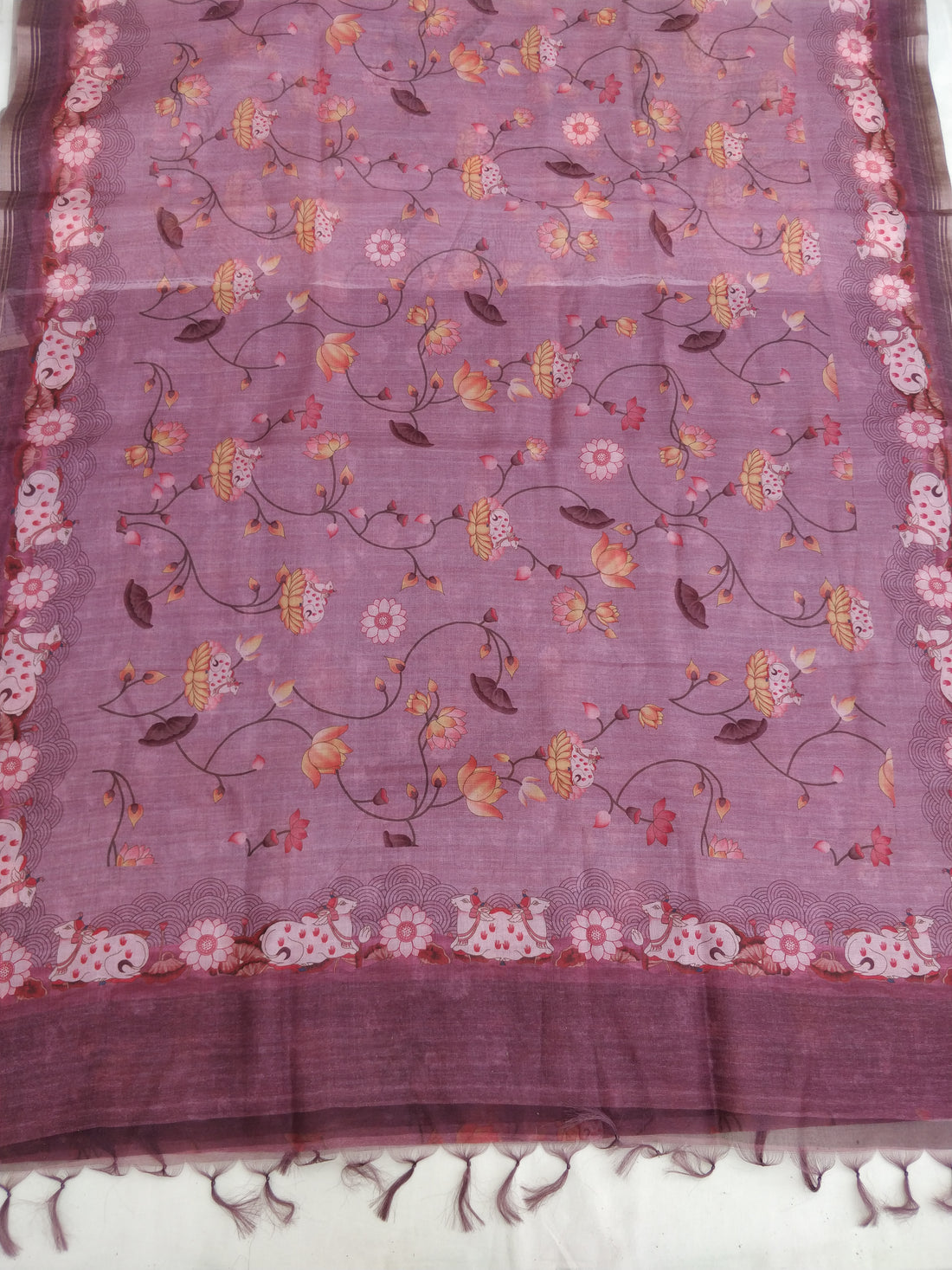 Pink Silk Tussar Printed Pichwai Saree