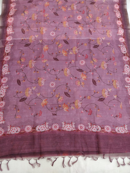 Pink Silk Tussar Printed Pichwai Saree