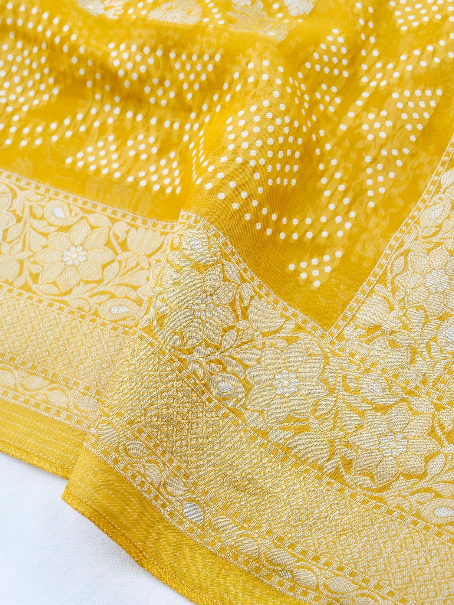 Yellow Bandhani Georgette Silk Banarasi Saree