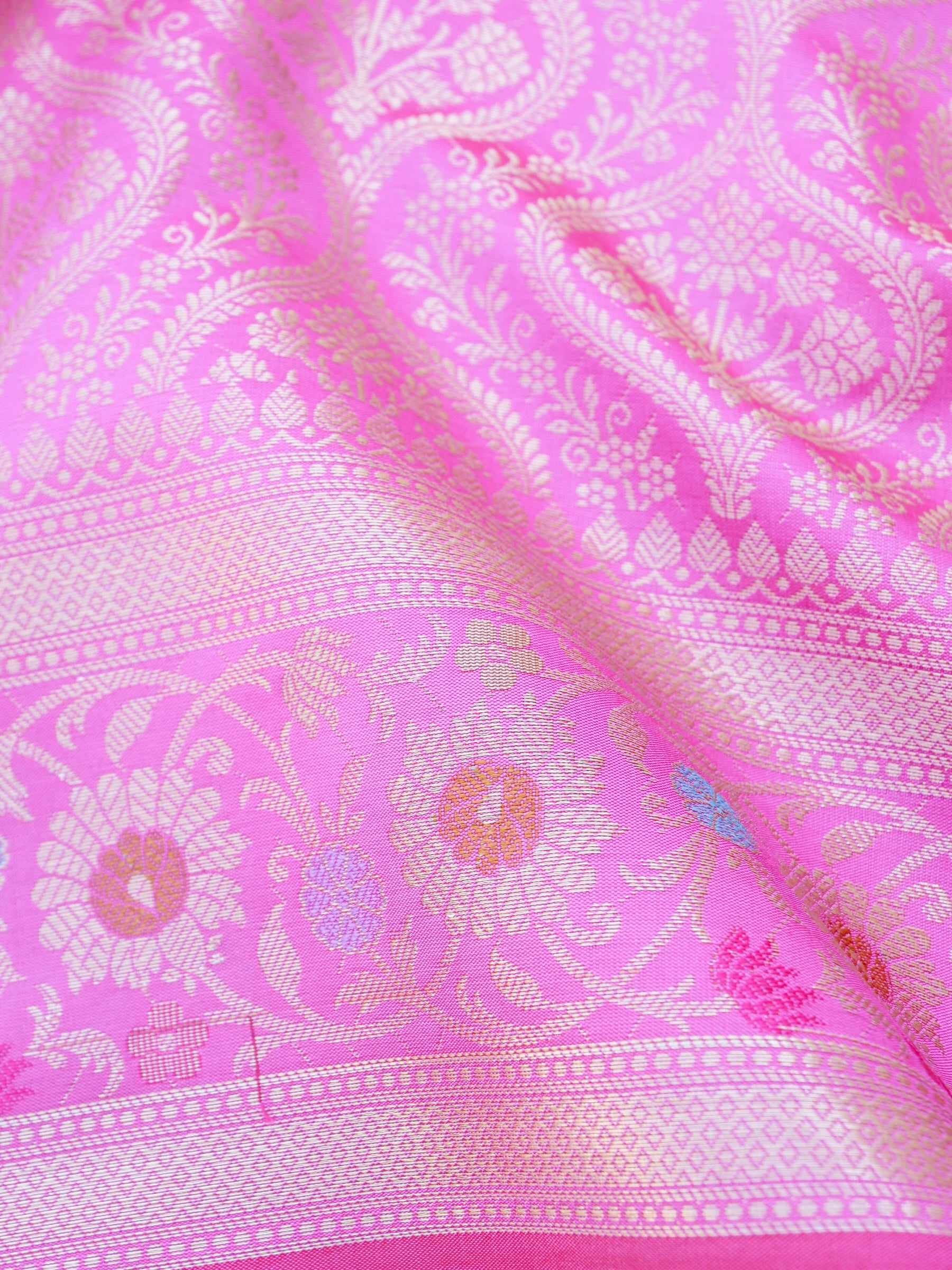 Light Pink Kataan Silk Meena Jangla Banarasi Saree