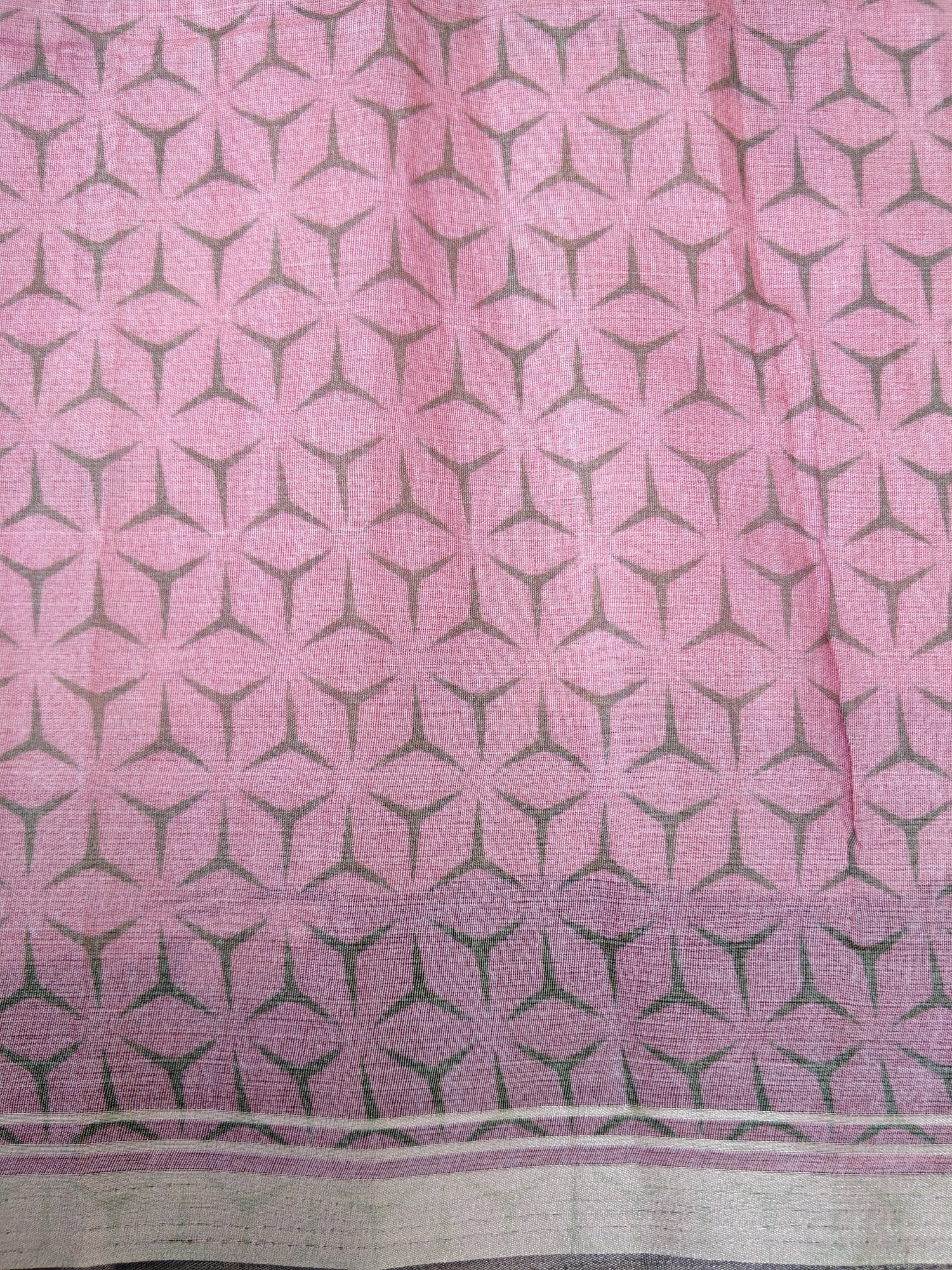 Pink Organza Silk Butterfly Print Banarasi Saree