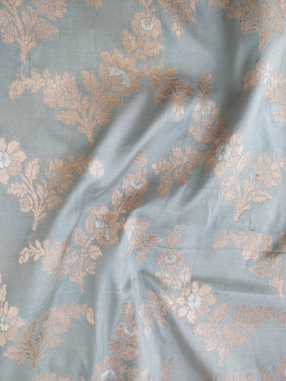 1.30 m Light Blue Handwoven Pure Kataan Silk jaal Fabric