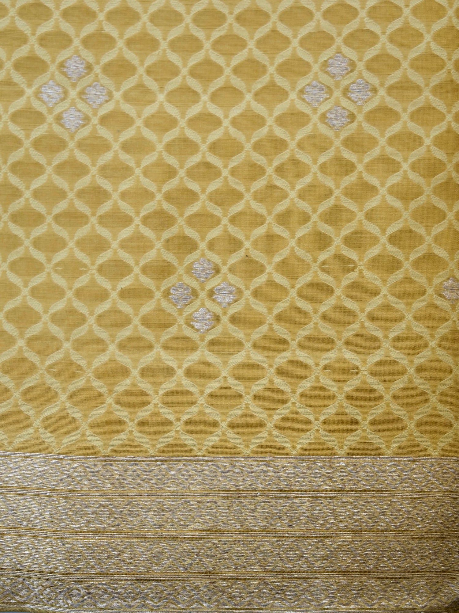 Yellow Cotton Unstitched Banarasi Suit Set