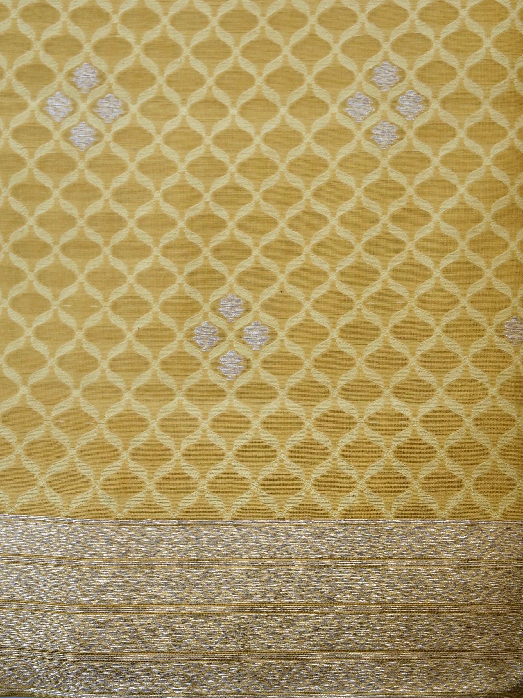 Yellow Cotton Unstitched Banarasi Suit Set