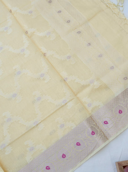 yellow  Banarasi Cotton Silk Unstitched Suit Set