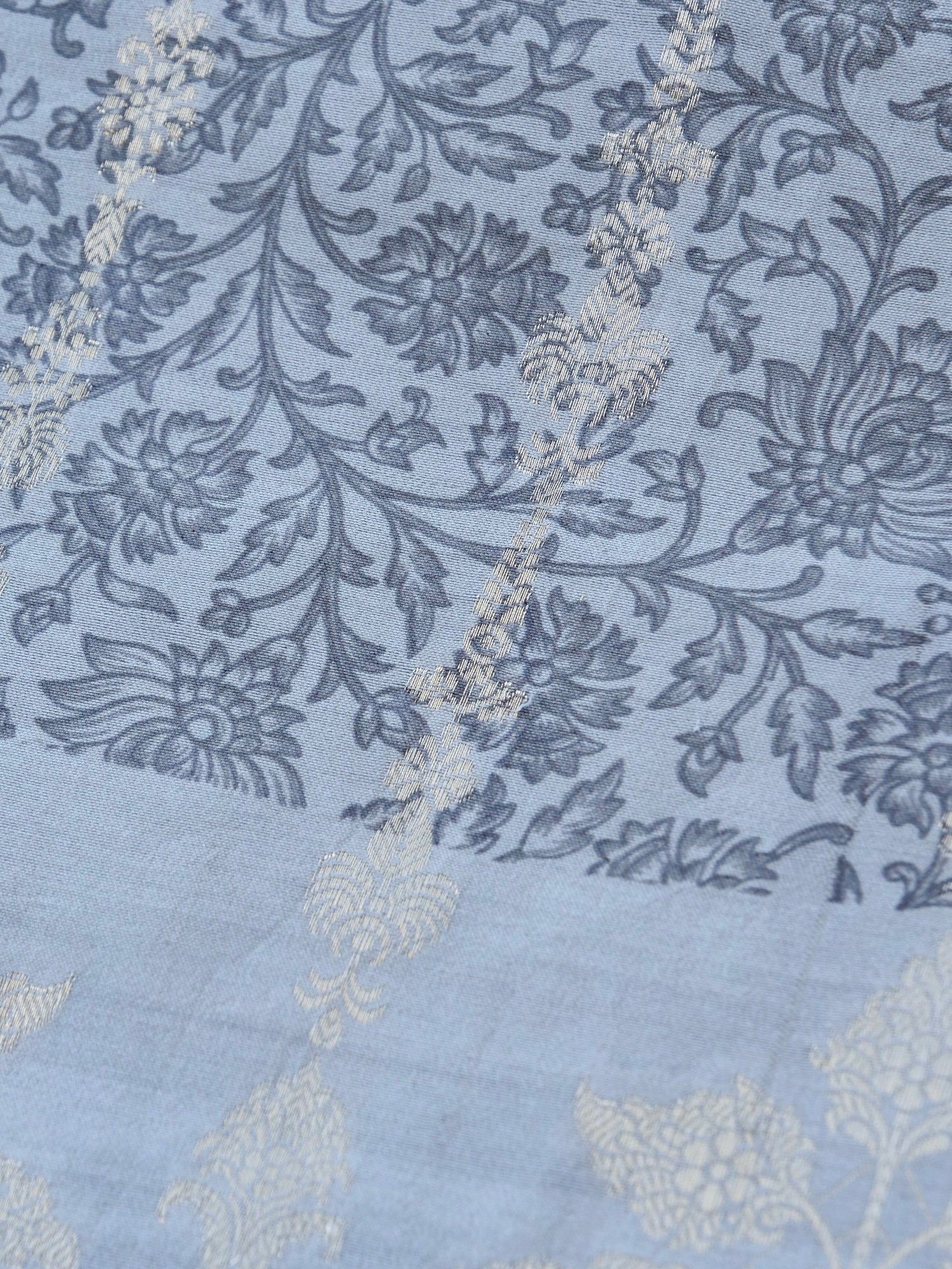 Gray Chiniya Silk Printed Unstitched Banarasi Suit Set