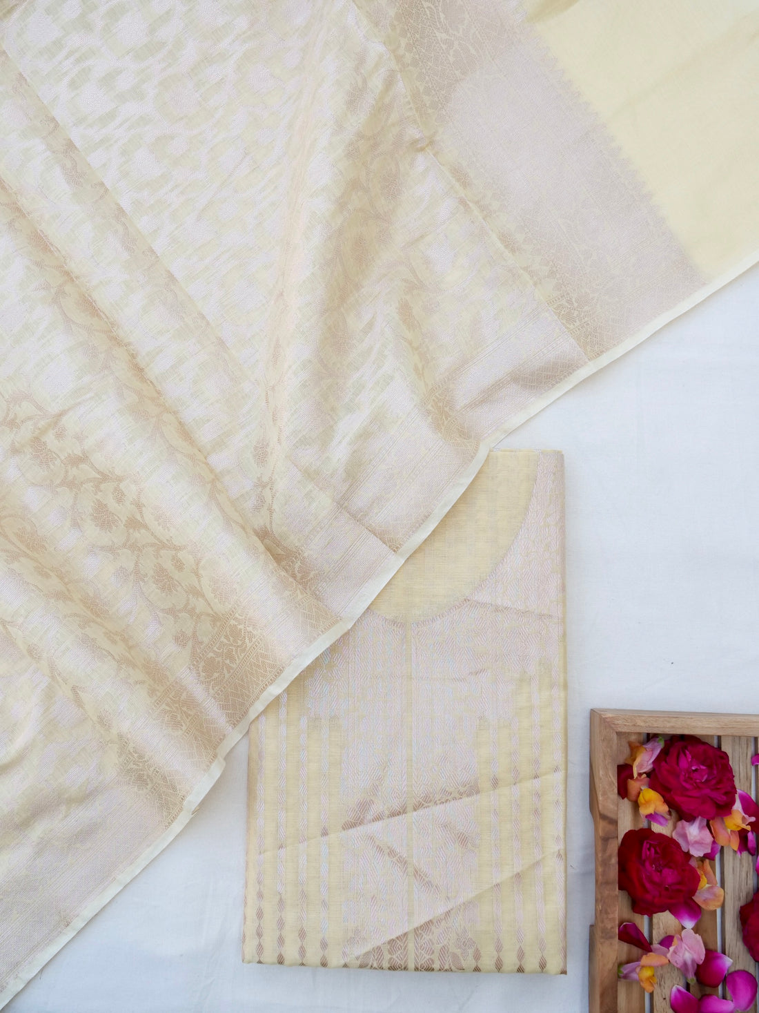 Yellow Banarasi Cotton Unstitched Suit Set