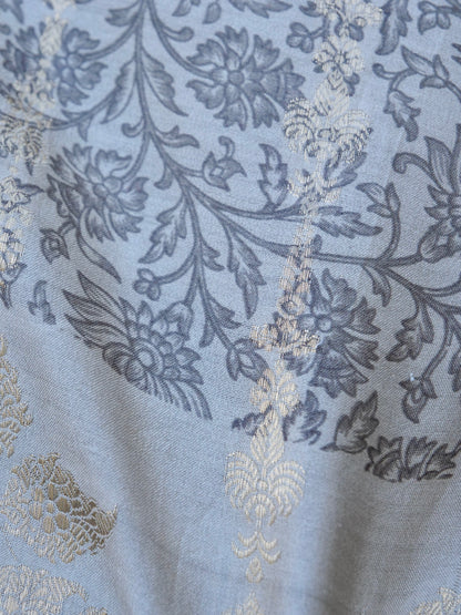 Gray Chiniya Silk Printed Unstitched Banarasi Suit Set