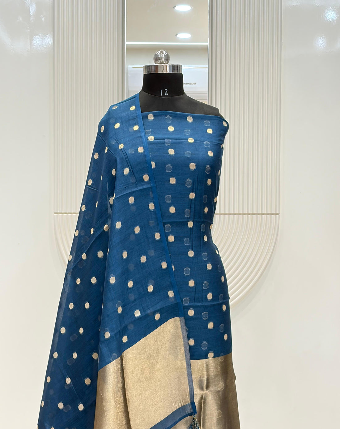 Blue Mul Chanderi Silk Zari Buti Suit Fabric