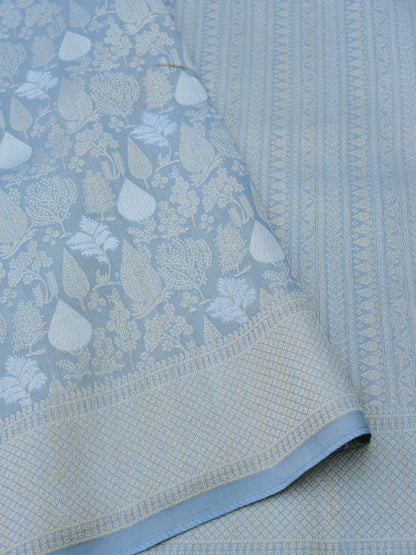 Grey Silk Tissue Jangla Banarasi Saree