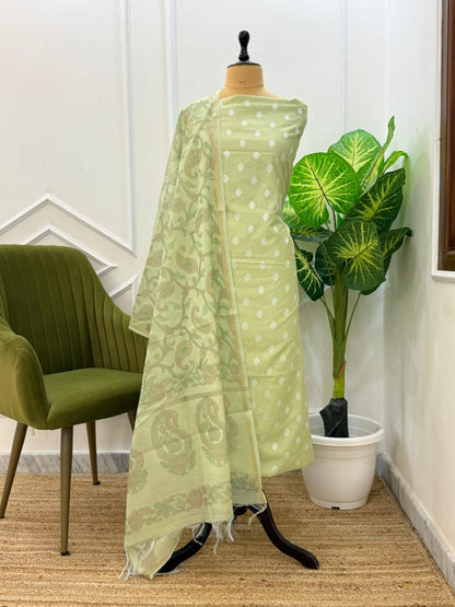 Green Chanderi Silk Dopion Buti with Printed Dupatta Suit Fabric