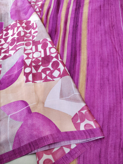 Pink Mul Chanderi Digital Print Banarasi Saree