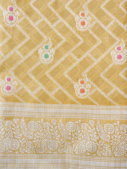 Yellow Banarasi Cotton Unstitched Suit Set