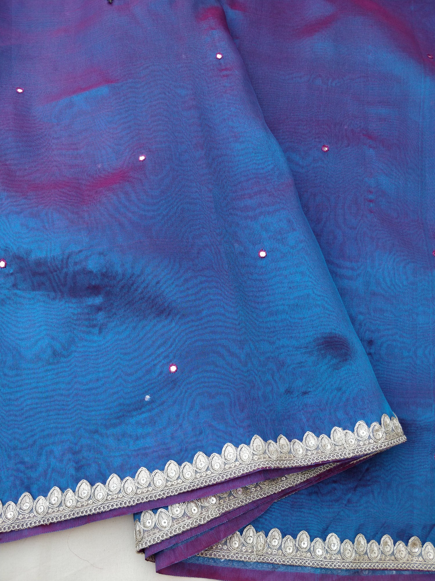 Peacock Blue Tissue Silk Saree with Lace Border