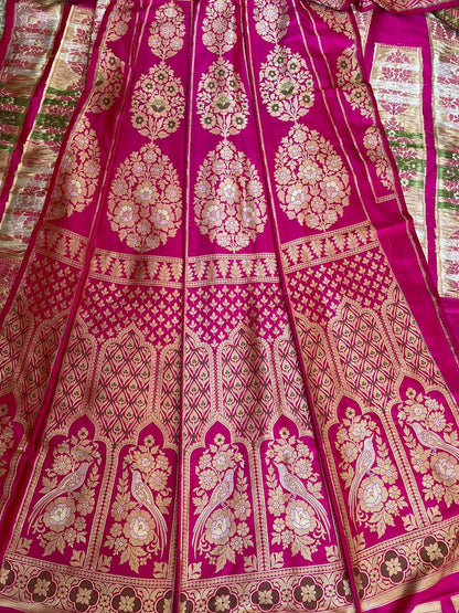 Jaya Pink Handwoven Pure Silk Banarasi Lehenga with Meenakari