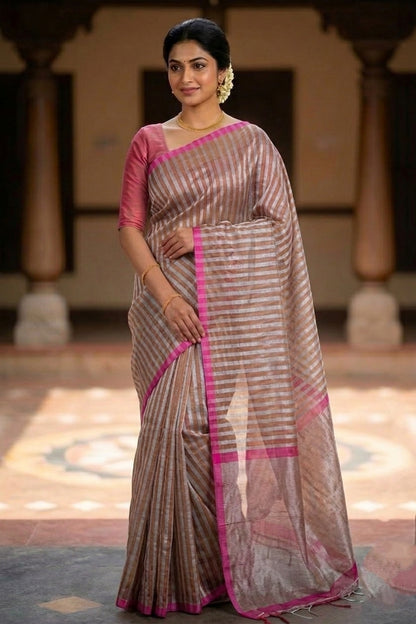 Striped Tissue Banarasi Saree without Border