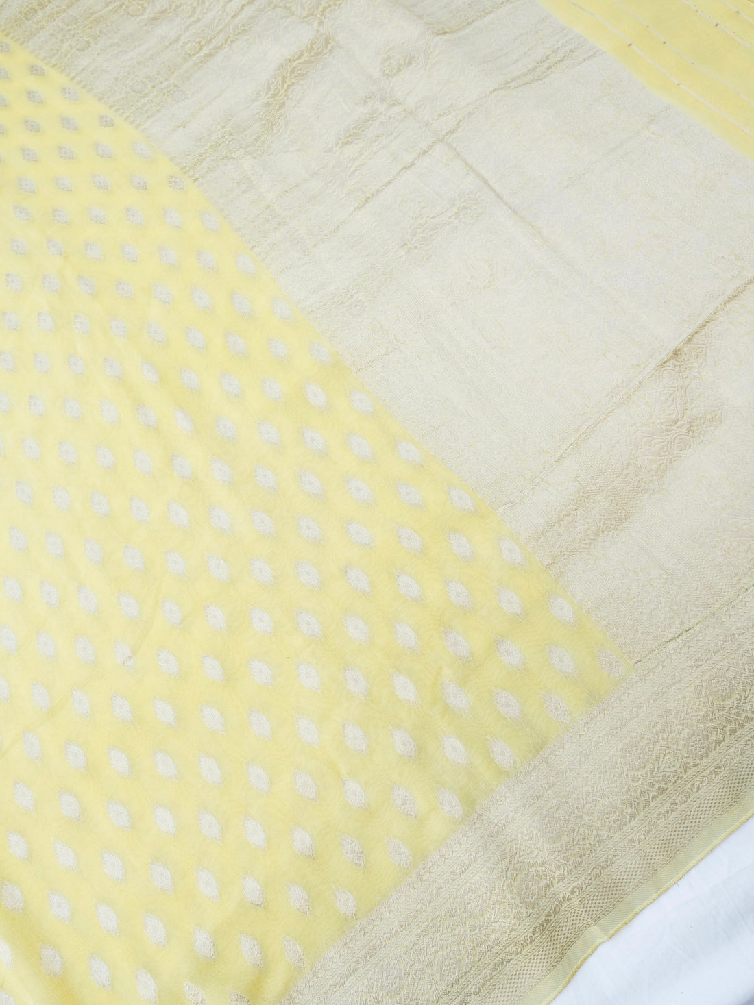 Yellow Georgette Silk Buti Banarasi Saree