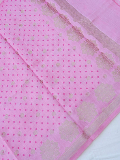 Pink Chiniya Silk Printed Unstitched Banarasi Suit Set