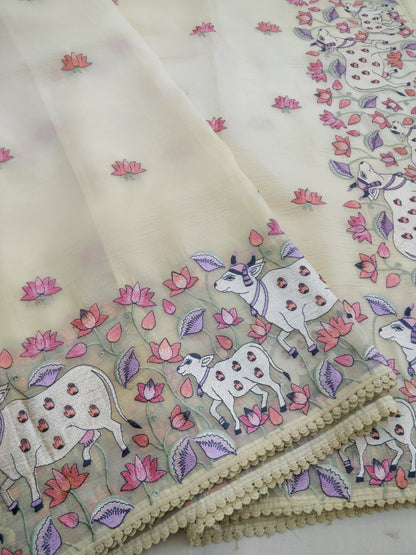 Yellow Tissue Pichwai Buti Banarasi Saree With Embroidery