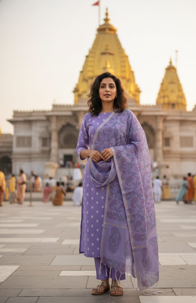 Purple Chanderi Silk Dopion Buti with Printed Dupatta Suit Fabric
