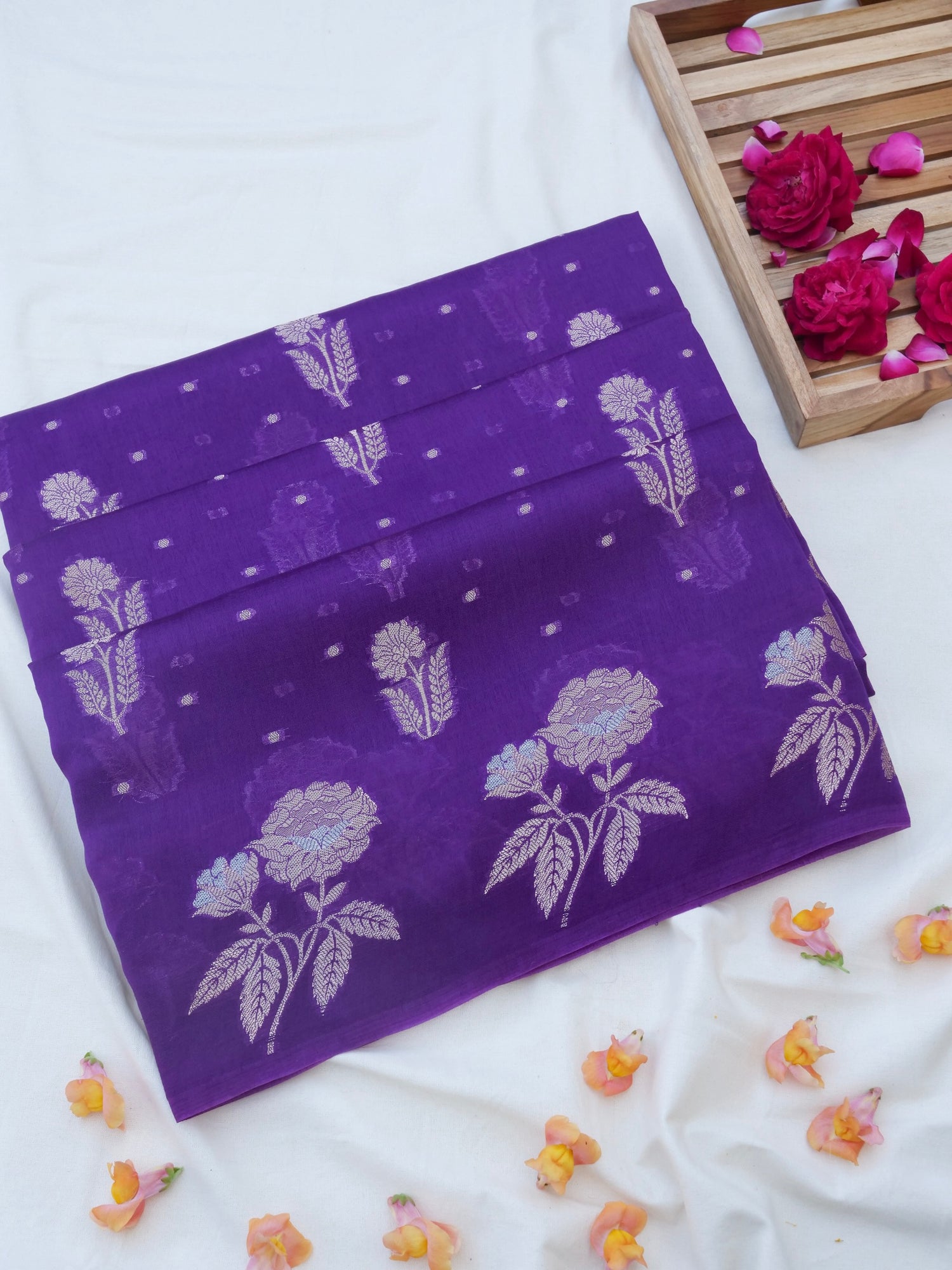 Purple Chiniya Blended Silk Banarasi Saree