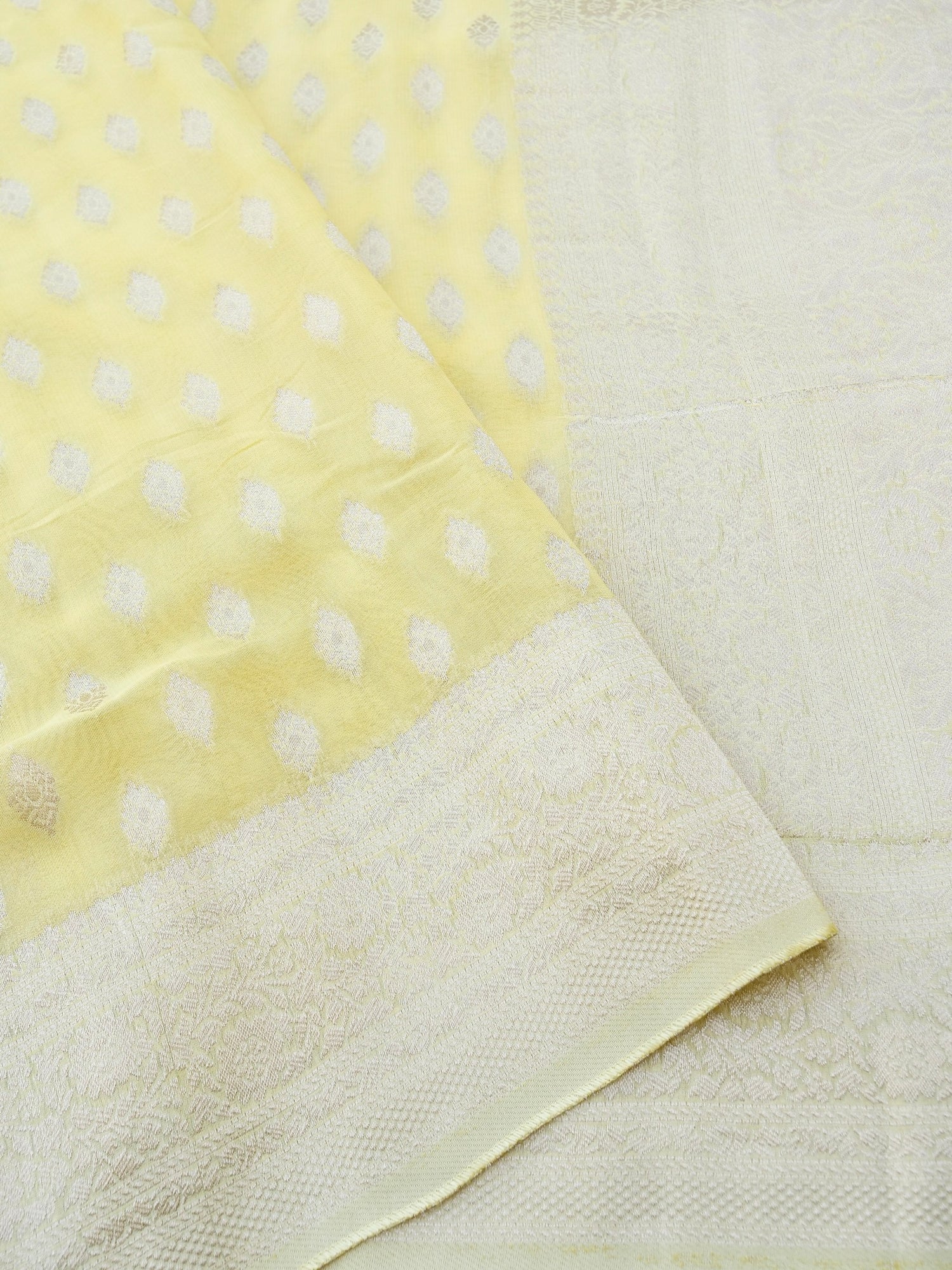 Yellow Georgette Silk Buti Banarasi Saree