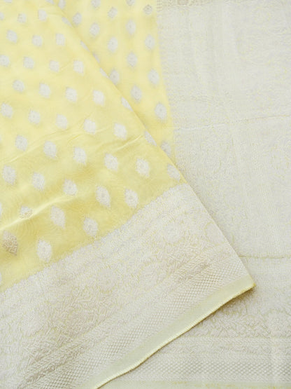 Yellow Georgette Silk Buti Banarasi Saree