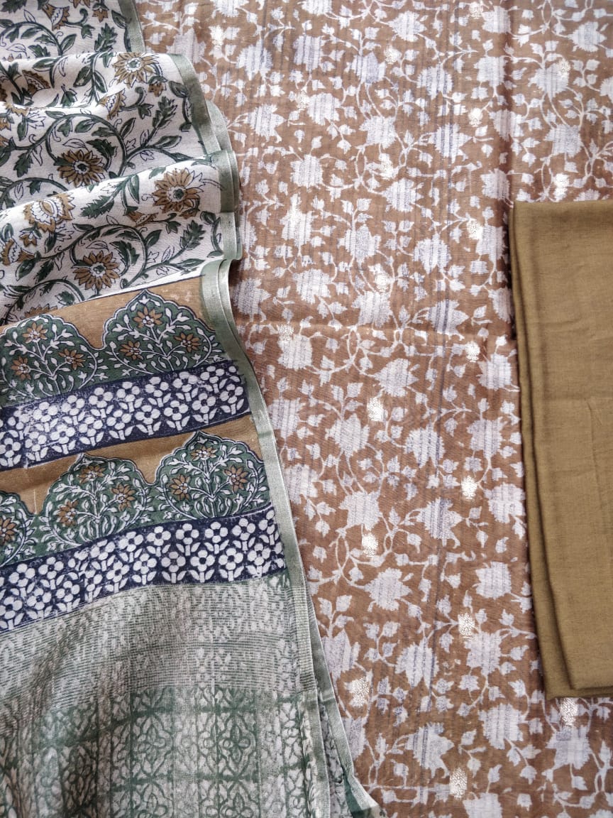 Mustard Digital Printed Chanderi Cotton Banarasi Suit Fabric