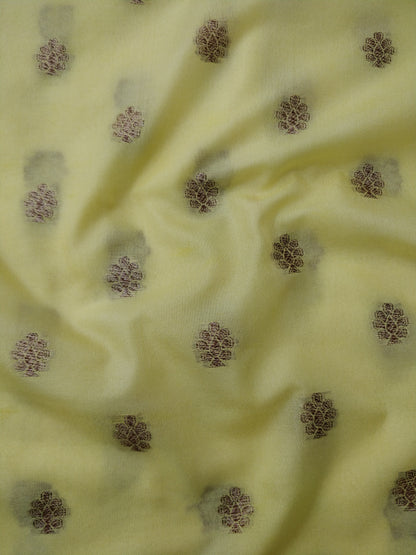 Lemon Yellow Cotton Banarasi Unstitched Suit Set
