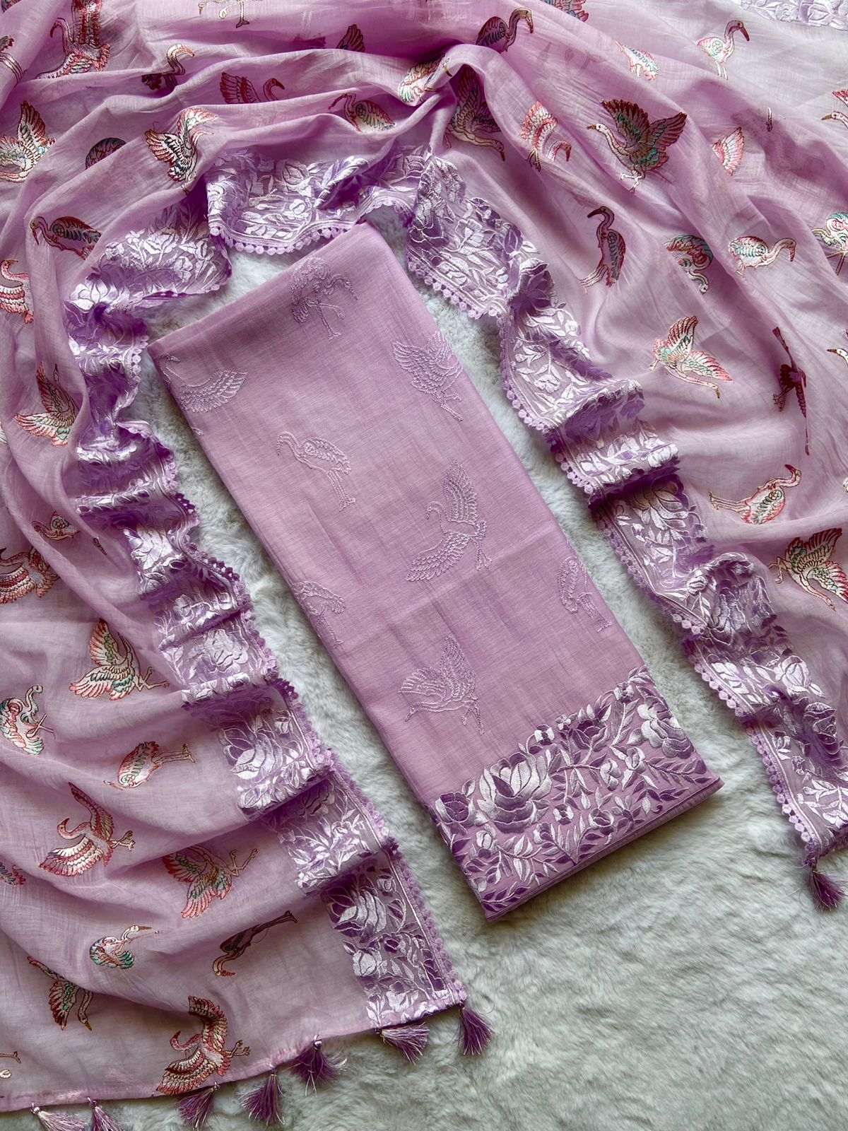 Pink Mul Cotton Embroidery Suit Fabric